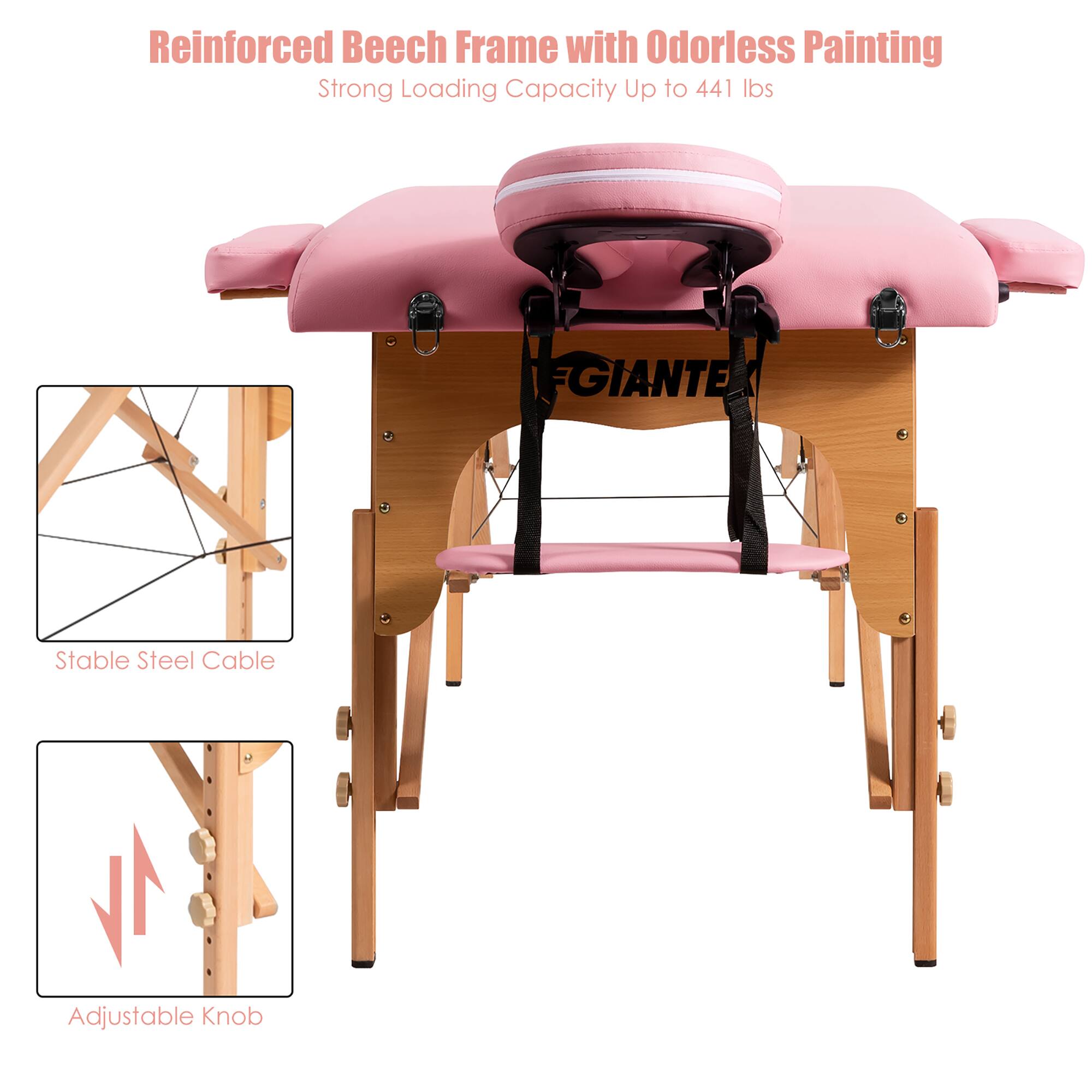Reinforced Beech Frame with Odorless Painting  
Strong Loading Capacity Up to 441 lbs  

Stable Steel Cable  
Adjustable Knob