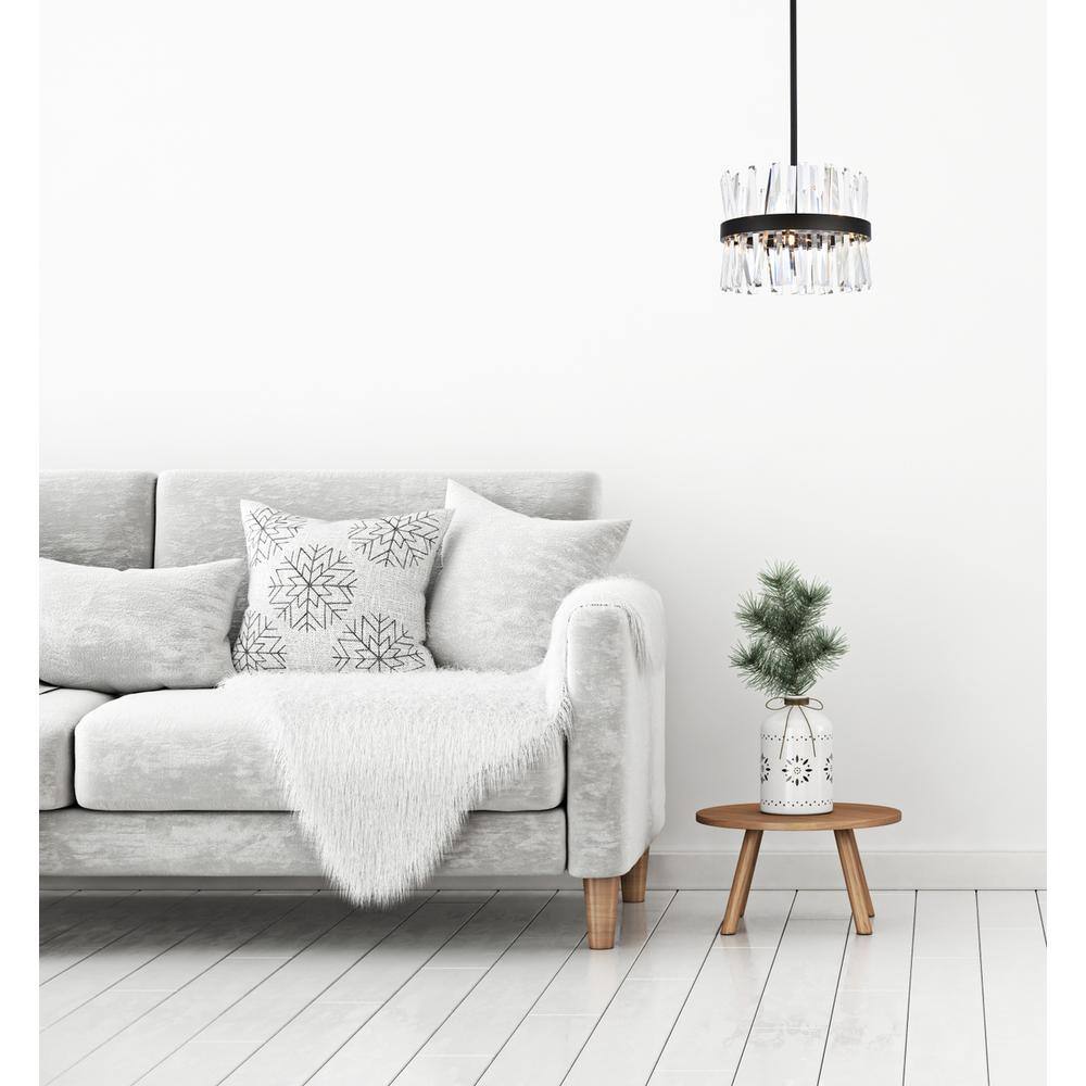 Left. Elegant Lighting - Serephina 16 inch crystal round pendant light in black - Black.