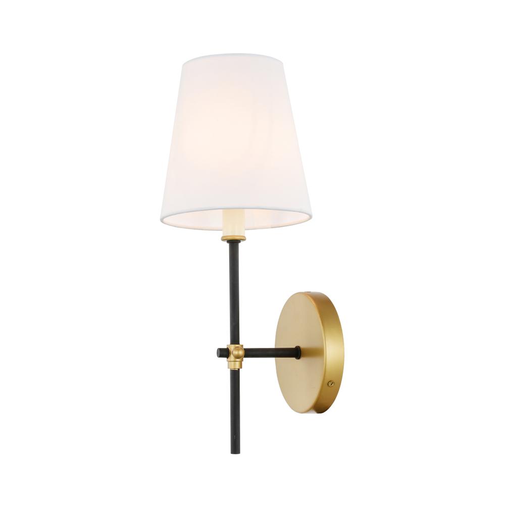 Alt View 2. Living District - Mel 1 light Brass and Black and White shade wall sconce - Brass And Black And White Shade.