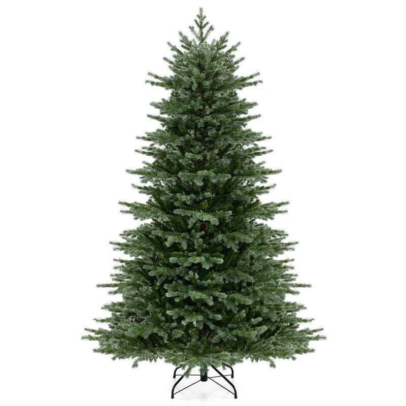 Front. WELLFOR - 7 ft Pre‑lit Hinged Artificial Christmas Tree with 3156 Mixed PE‑PVC Branch Tips &400 Warm‑White Bulb‑Shell LED Lights - Green.