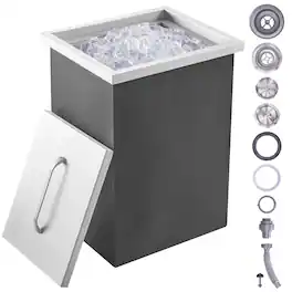 VEVOR - Drop in Ice Chest, 14"L x 12"W x 18"H Stainless Steel Ice Cooler, Commercial Ice Bin with Cover, 40 qt Outdoor - Silver