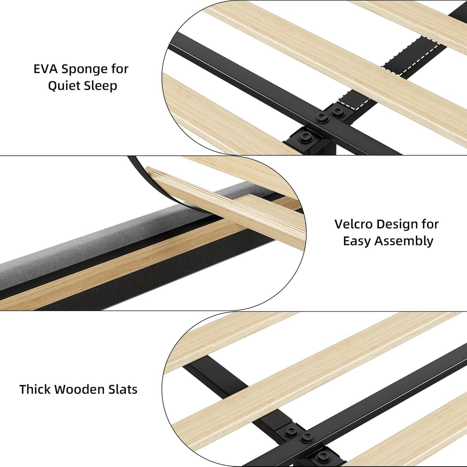 - EVA Sponge for Quiet Sleep
- Velcro Design for Easy Assembly
- Thick Wooden Slats
