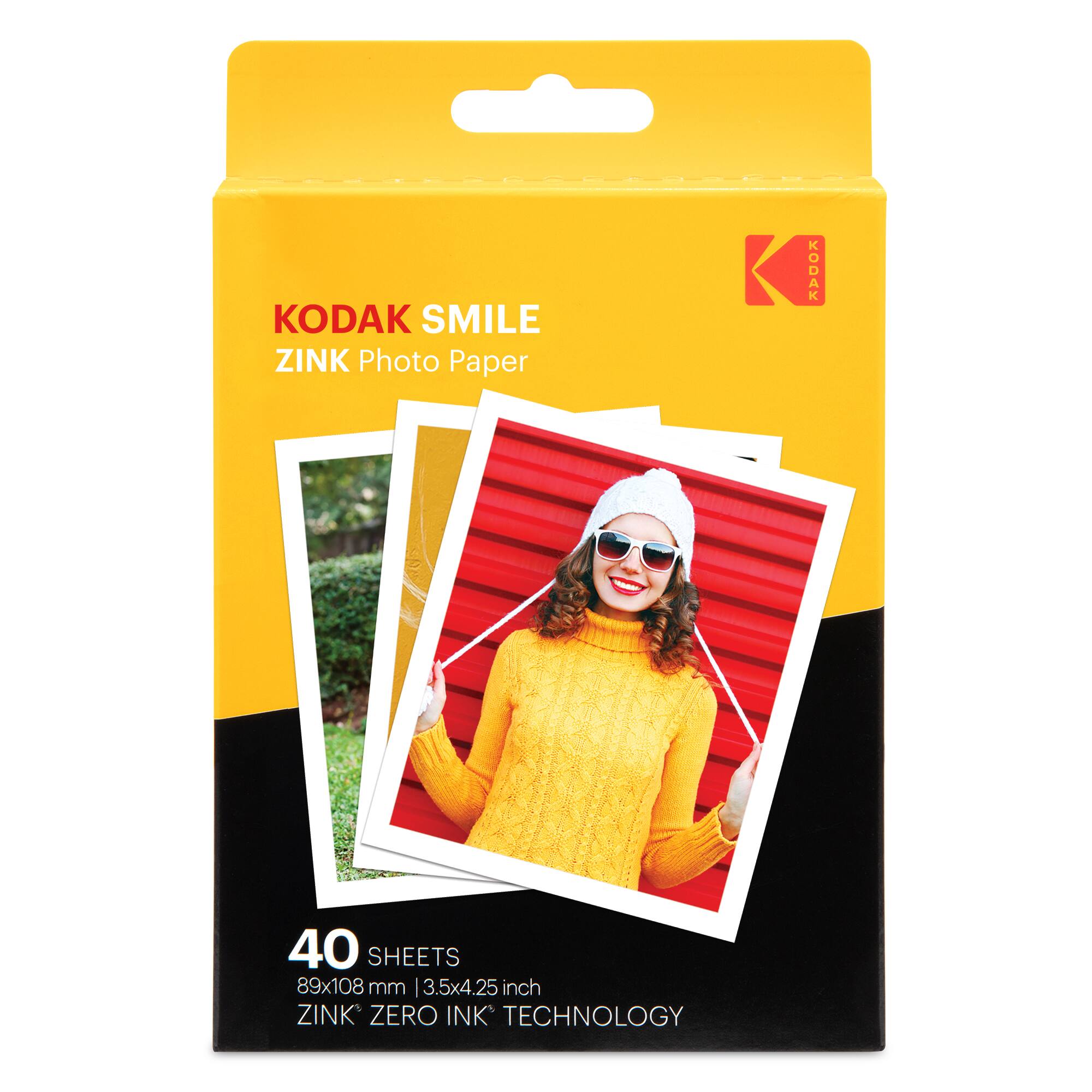 KODAK SMILE ZINK Photo Paper  
40 SHEETS  
89x108 mm | 3.5x4.25 inch  
ZINK ZERO INK TECHNOLOGY