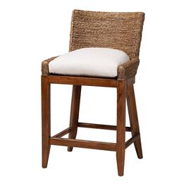 bali & pari - Ridley Seagrass Counter Stool with Mahogany Wood Frame - Seating with Woven Square Back and Cushioned Seat - Brown Wash