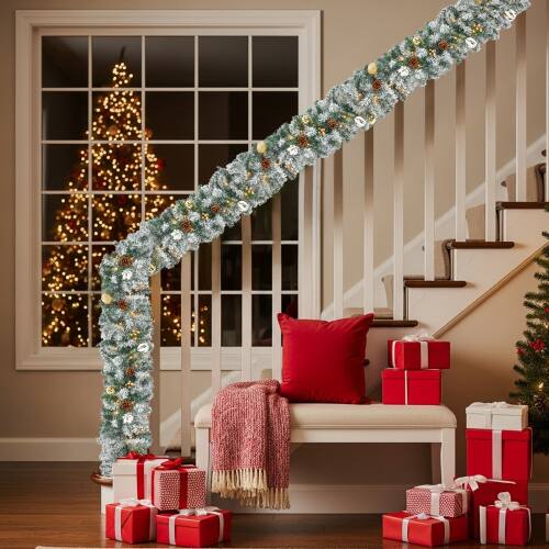 Alt View 8. Winado - 4PCS Christmas Garland, Wreath, Entrance Trees with Lights for Indoor Outdoor Holiday Decorations - Snow Flocked Green.