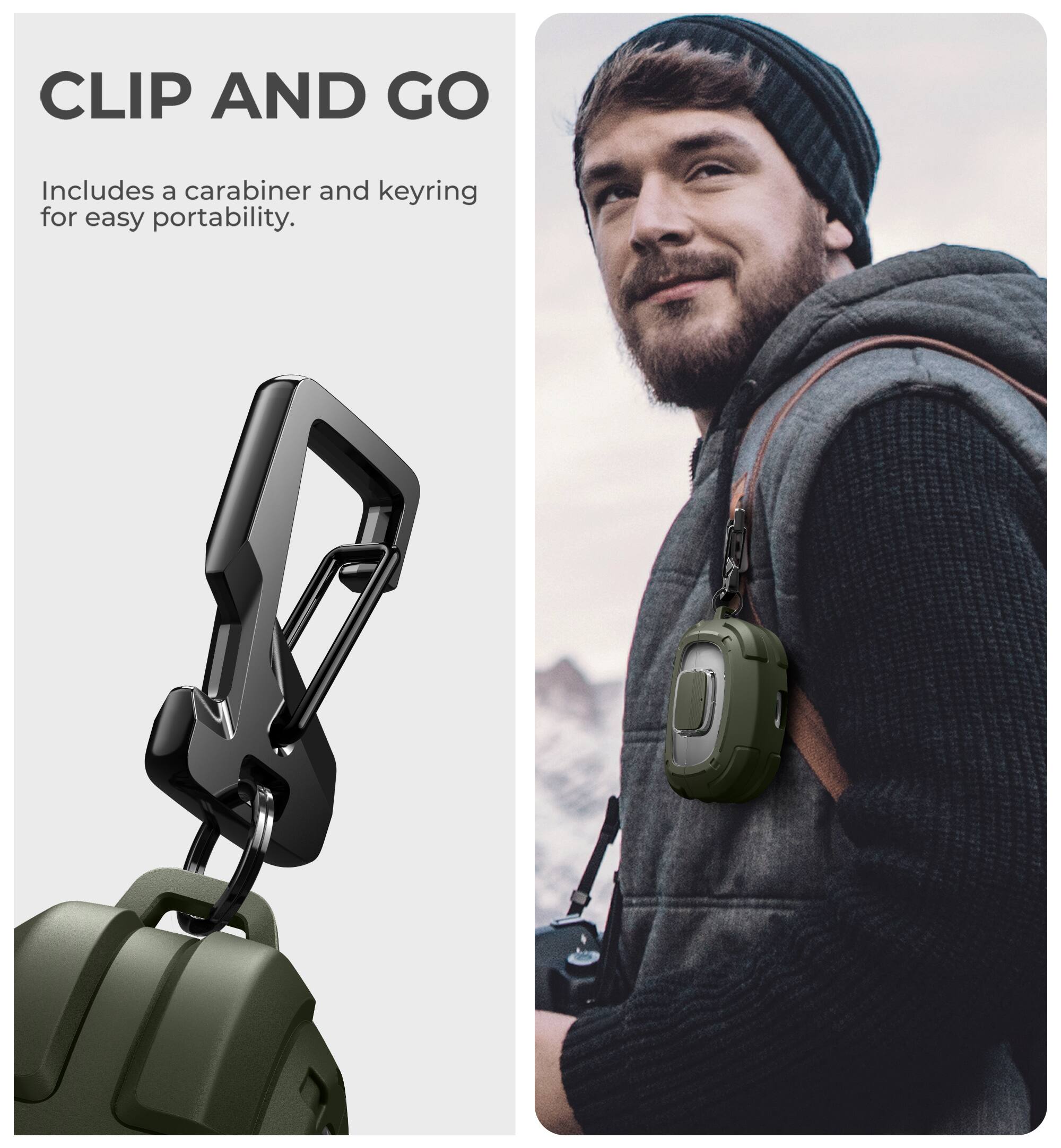 CLIP AND GO  
Includes a carabiner and keyring for easy portability.