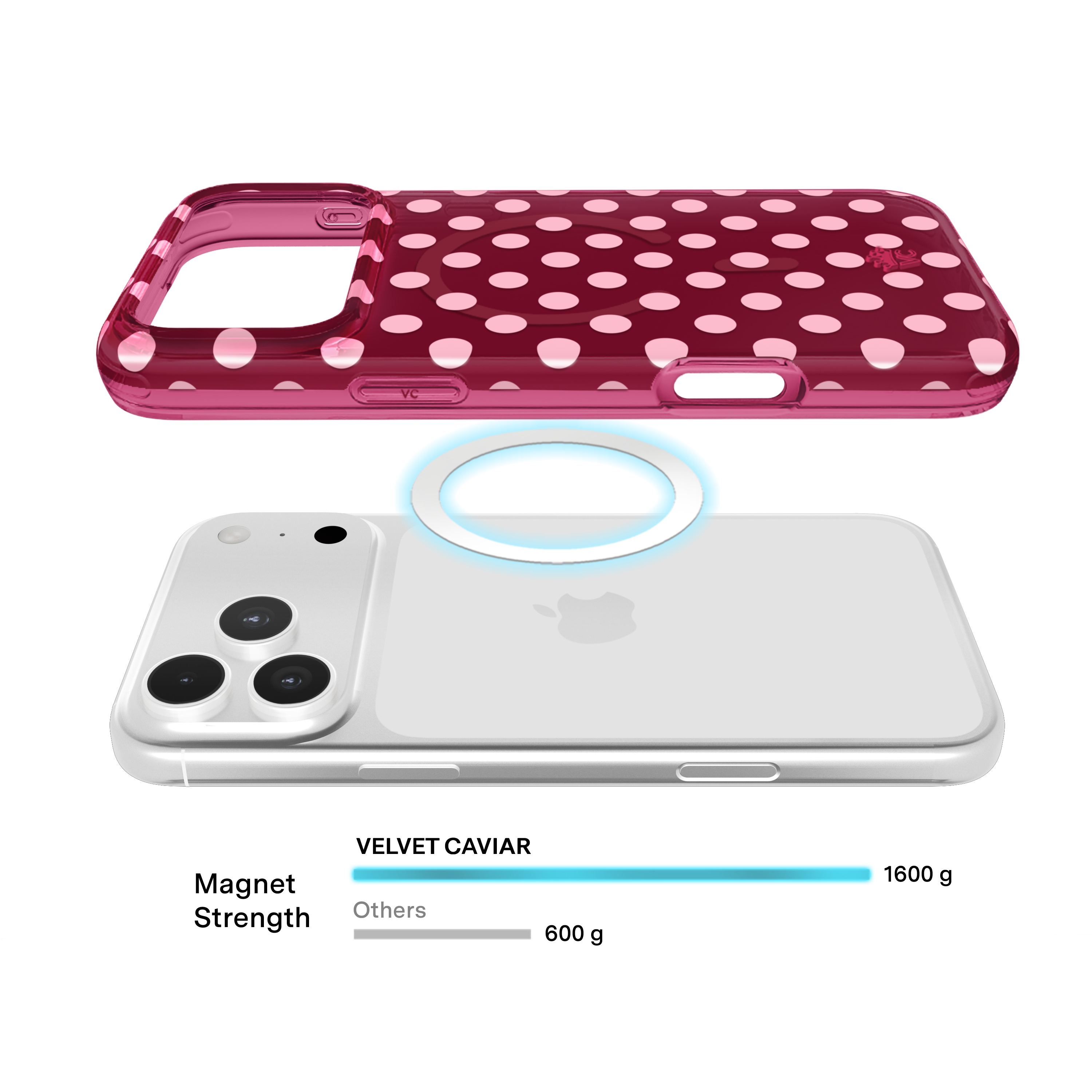 Alt View 3. VELVET CAVIAR - Magsafe Case for Apple iPhone 18 Pro Max / iPhone 17 Pro Max - Raspberry Polka Dot.