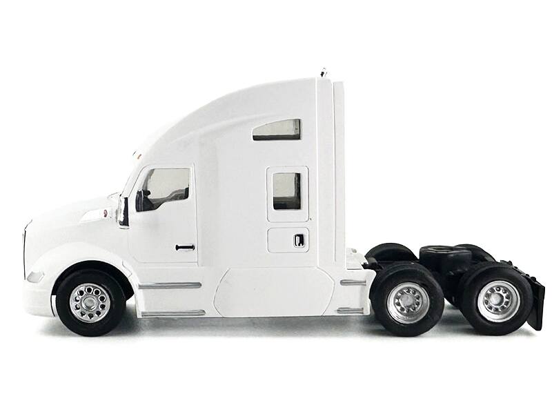 Left. HO Logistics Replicas - Kenworth T680 Sleeper Cab White 1/87 (HO) Plastic Model Car by HO Logistics - White.