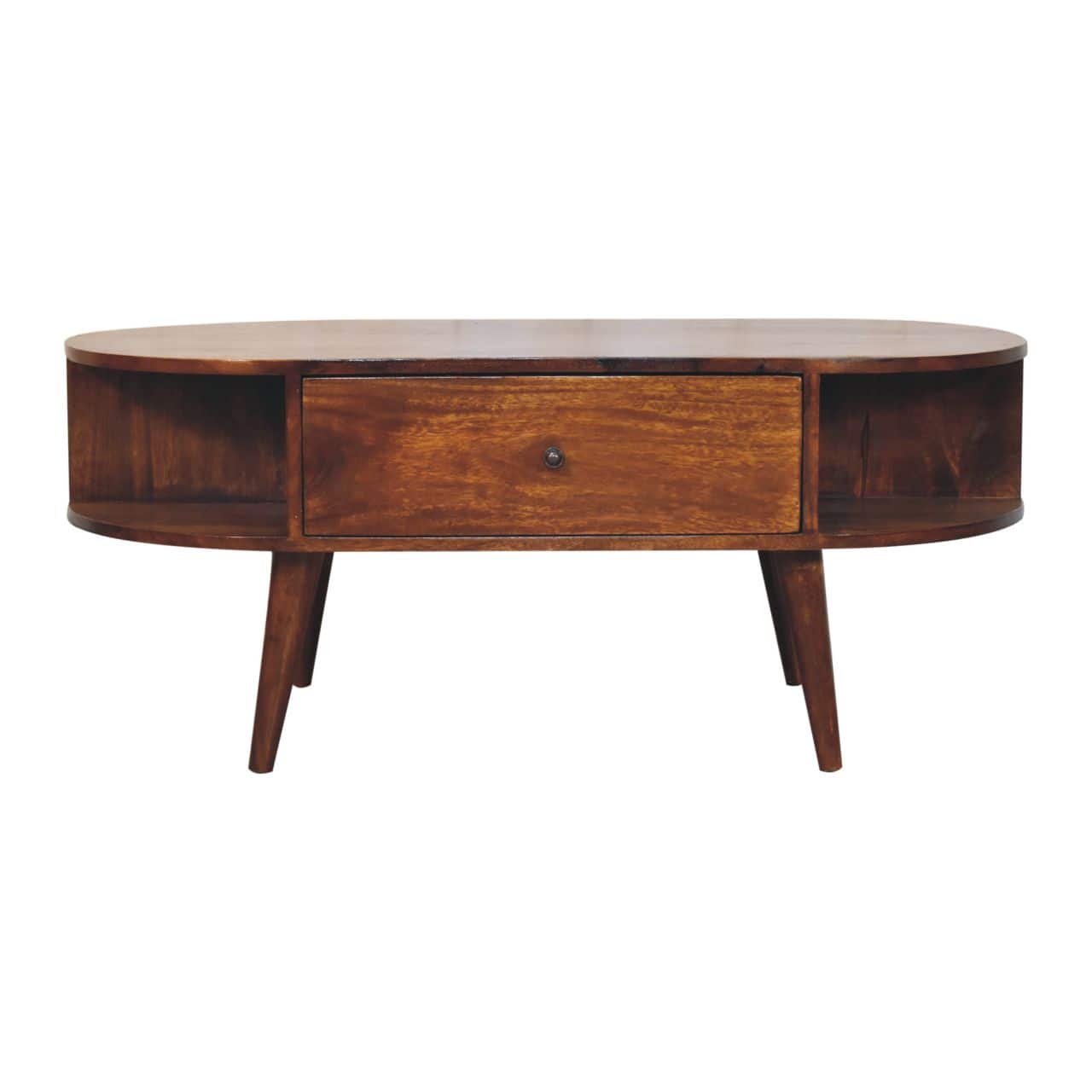 Artisan Furniture - Solid Wood Chestnut Oval Coffee Table with 2 Drawer - Brown