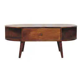 Artisan Furniture - Solid Wood Chestnut Oval Coffee Table with 2 Drawer - Brown