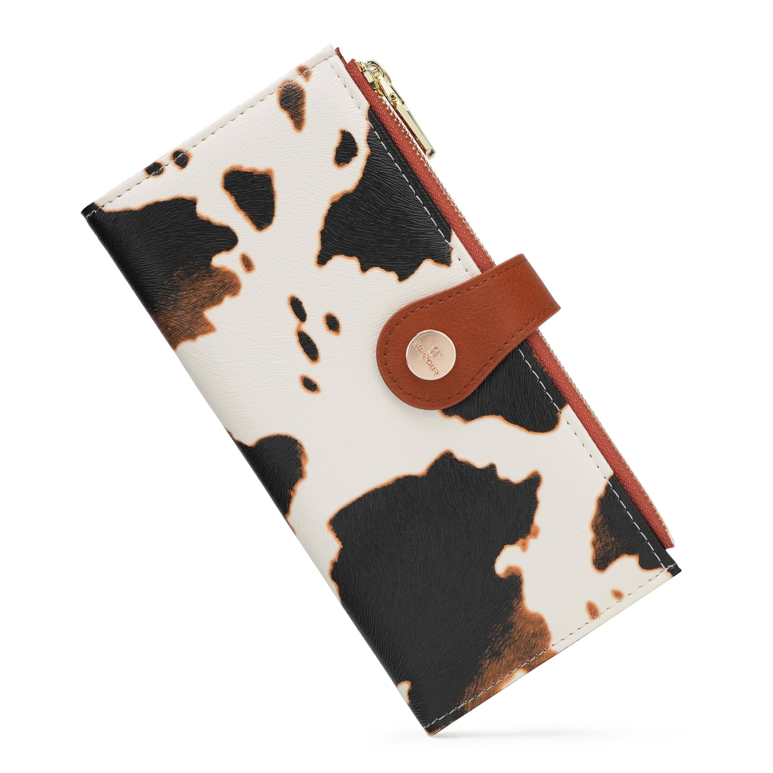 Front. Jadie Link - Womens Wallet Thin Rfid Blocking Leather Women Credit Card Holder Travel Zipper Pocketblackbrown Premium Material - Cow Print.