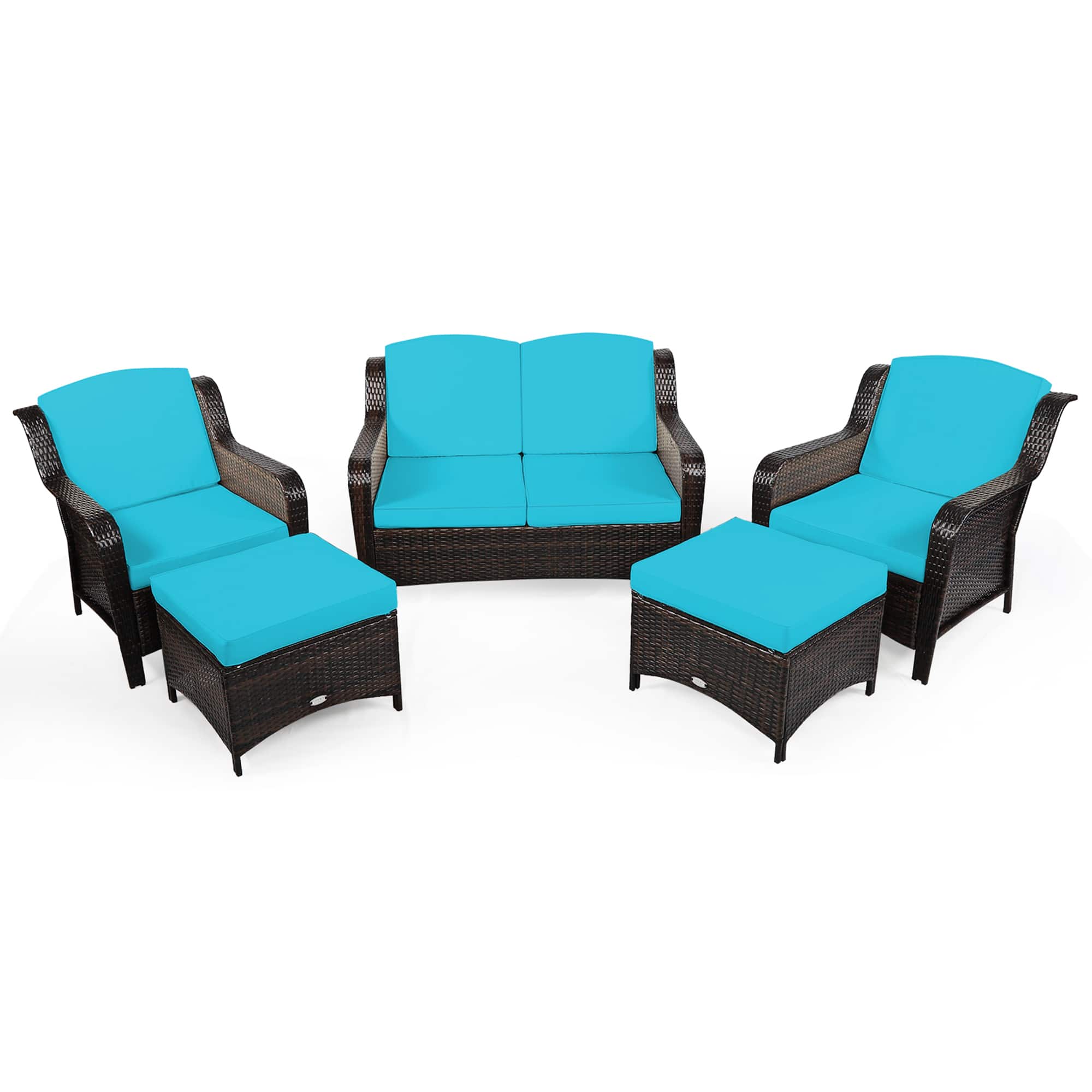 Gymax - 5PCS Rattan Patio Conversation Sofa Furniture Set Outdoor w/ Cushions - Turquoise price history on PriceWatchPro