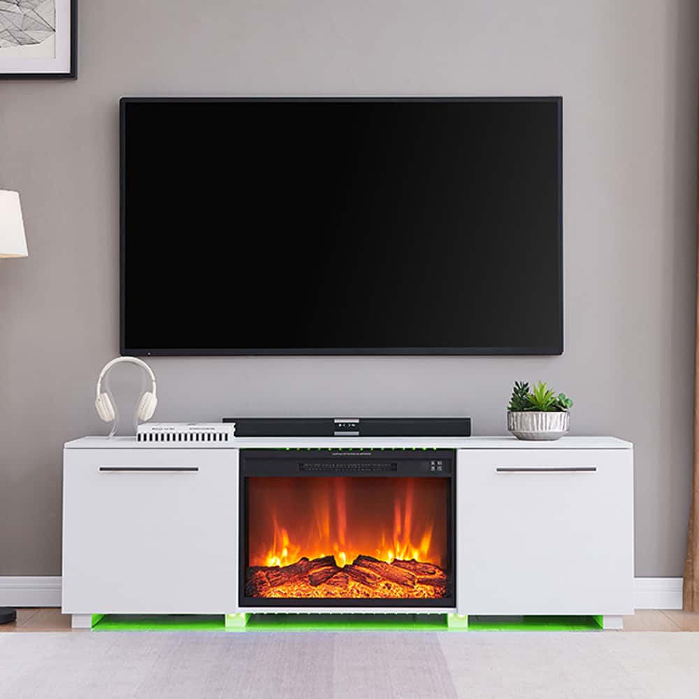 Living Essentials Corp - Medford TV Console with Firebox - White