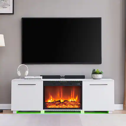 Front. Living Essentials Corp - Medford TV Console White with Firebox - White.