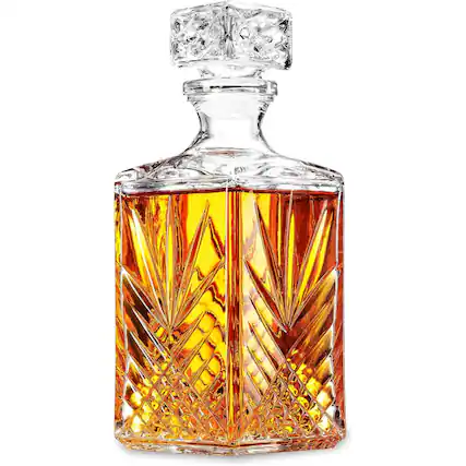 Front. Bormioli Rocco - Bormioli Rocco Selecta Decanter - Etched Starburst Glass with Airtight Diamond Stopper, 33.75 Oz - Clear.
