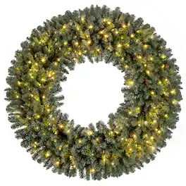 Costway - 60" Large Artificial Christmas Wreath with 200 White LED Lights, 680 Branch Tips Advent Calendar - Green