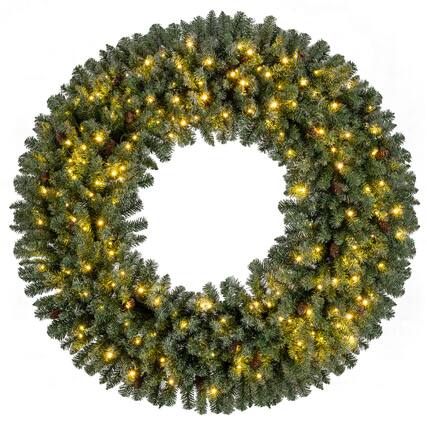 Front. Costway - Costway 60" Large Artificial Christmas Wreath with 200 White LED Lights, 680 Branch Tips - Green.
