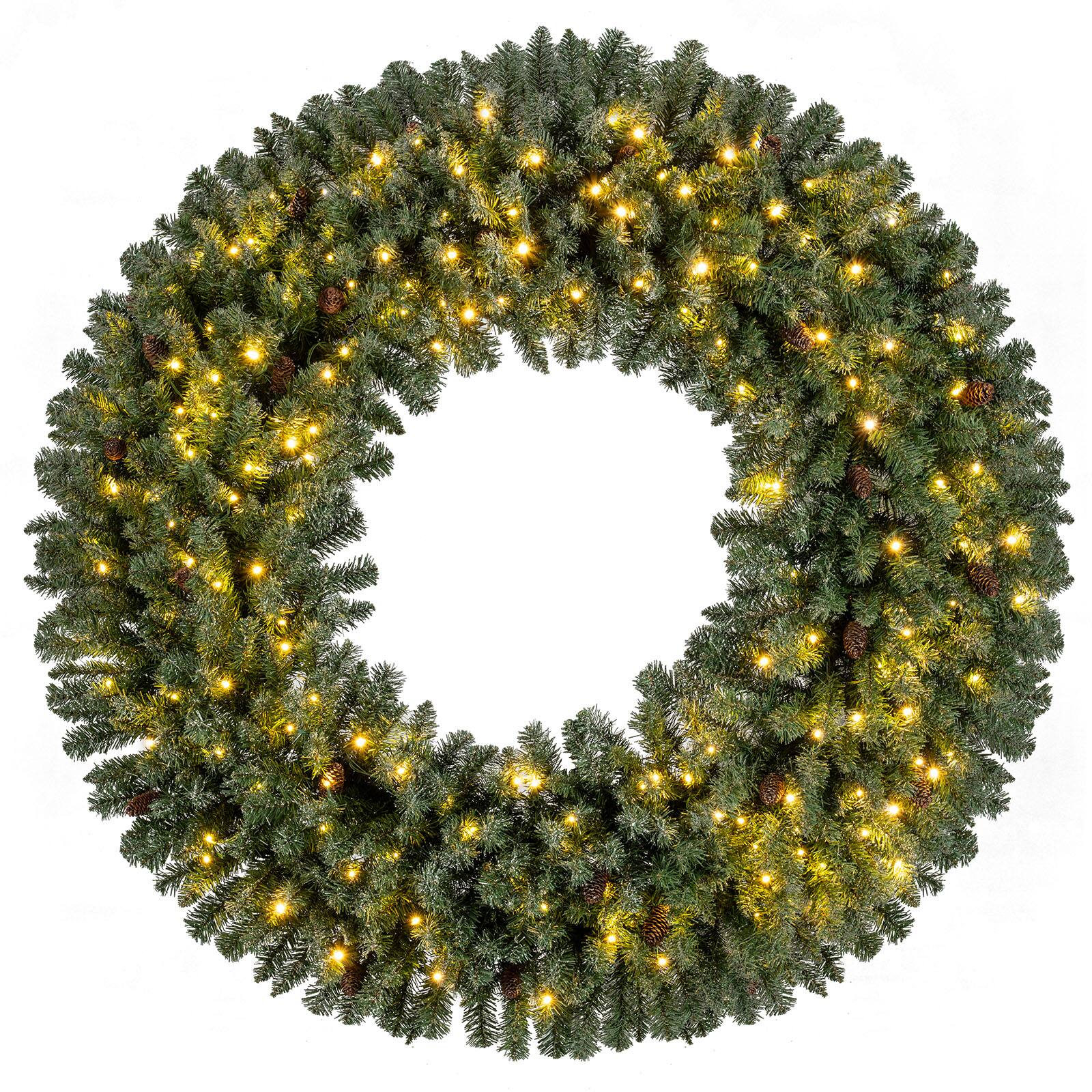Front. Costway - Costway 60" Large Artificial Christmas Wreath with 200 White LED Lights, 680 Branch Tips - Green.