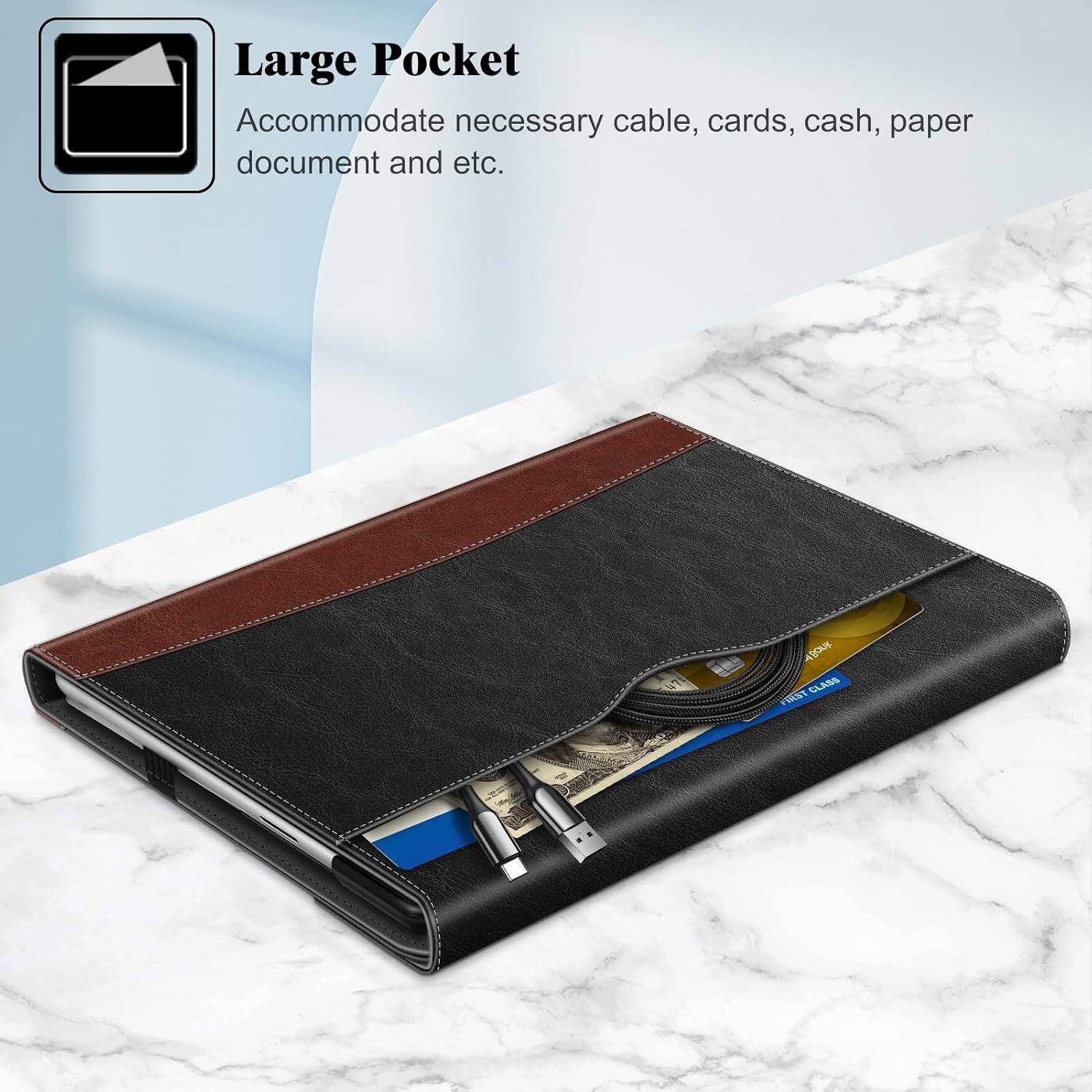 Large Pocket  
Accommodate necessary cable, cards, cash, paper document and etc.  

474  
WBak FIRST CLASS