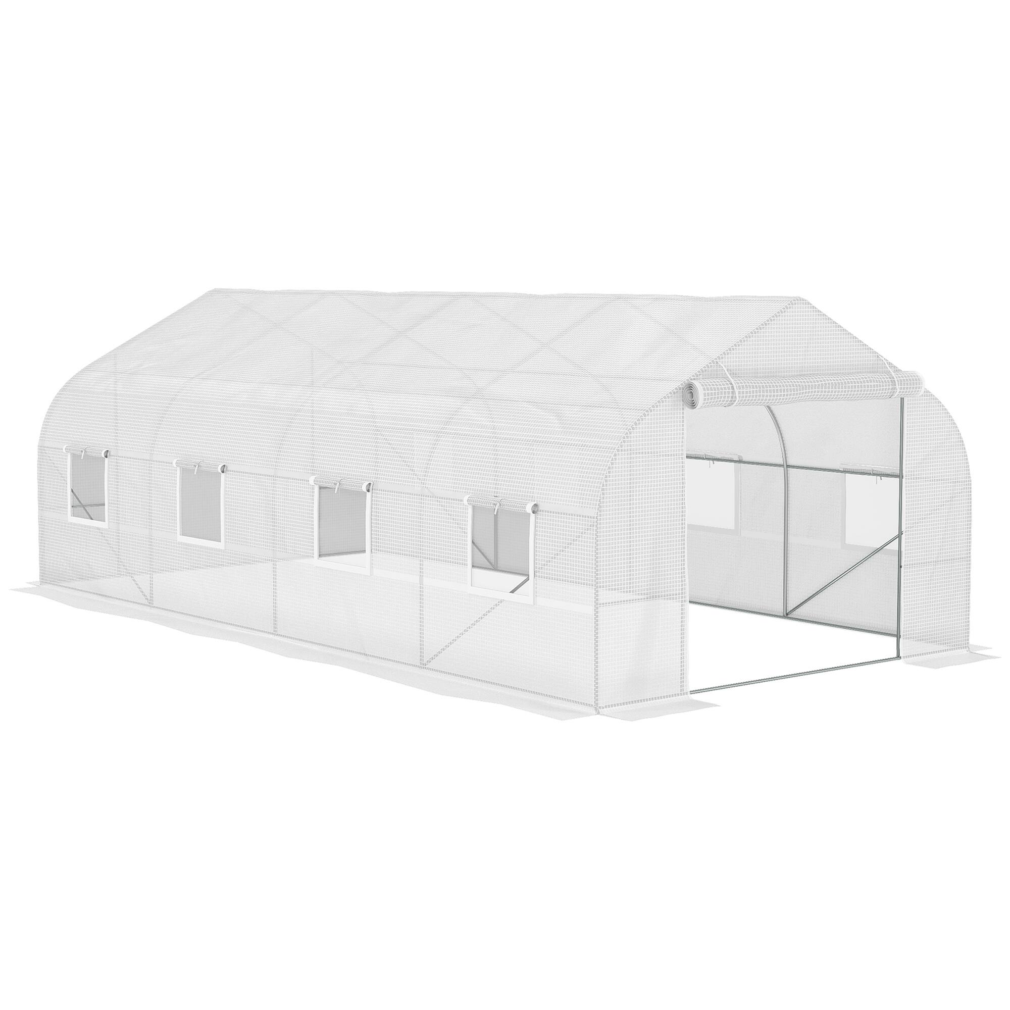 Alt View 8. Outsunny - 20' x 10' x 7' Walk-in Tunnel Greenhouse with Zippered Mesh Door and 8 Mesh Windows - White.