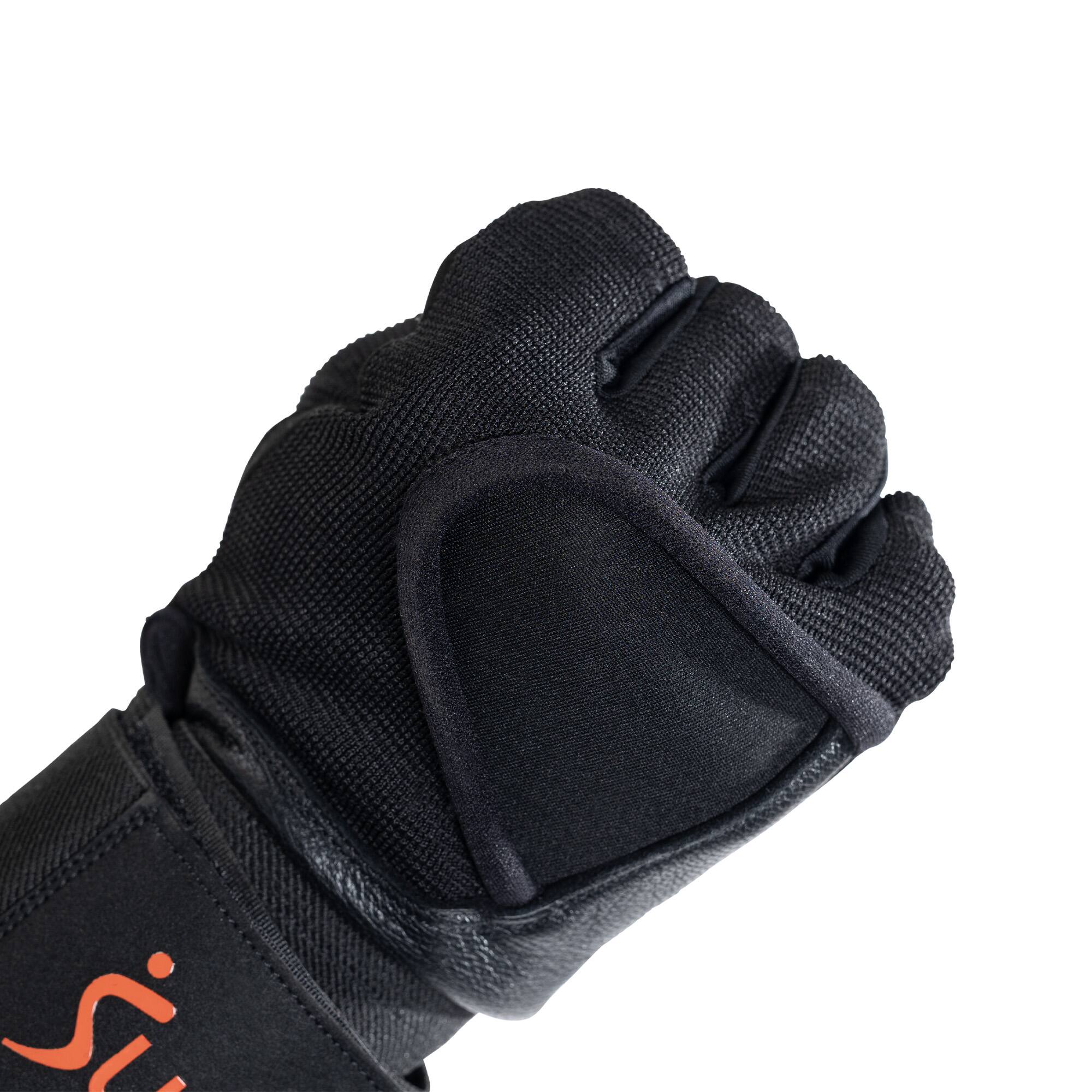 Left. Sunny Health & Fitness - Weightlifting Gloves, X-Large, with Built-In Wrist Compression and Padded Palm for Strength Training - Black.