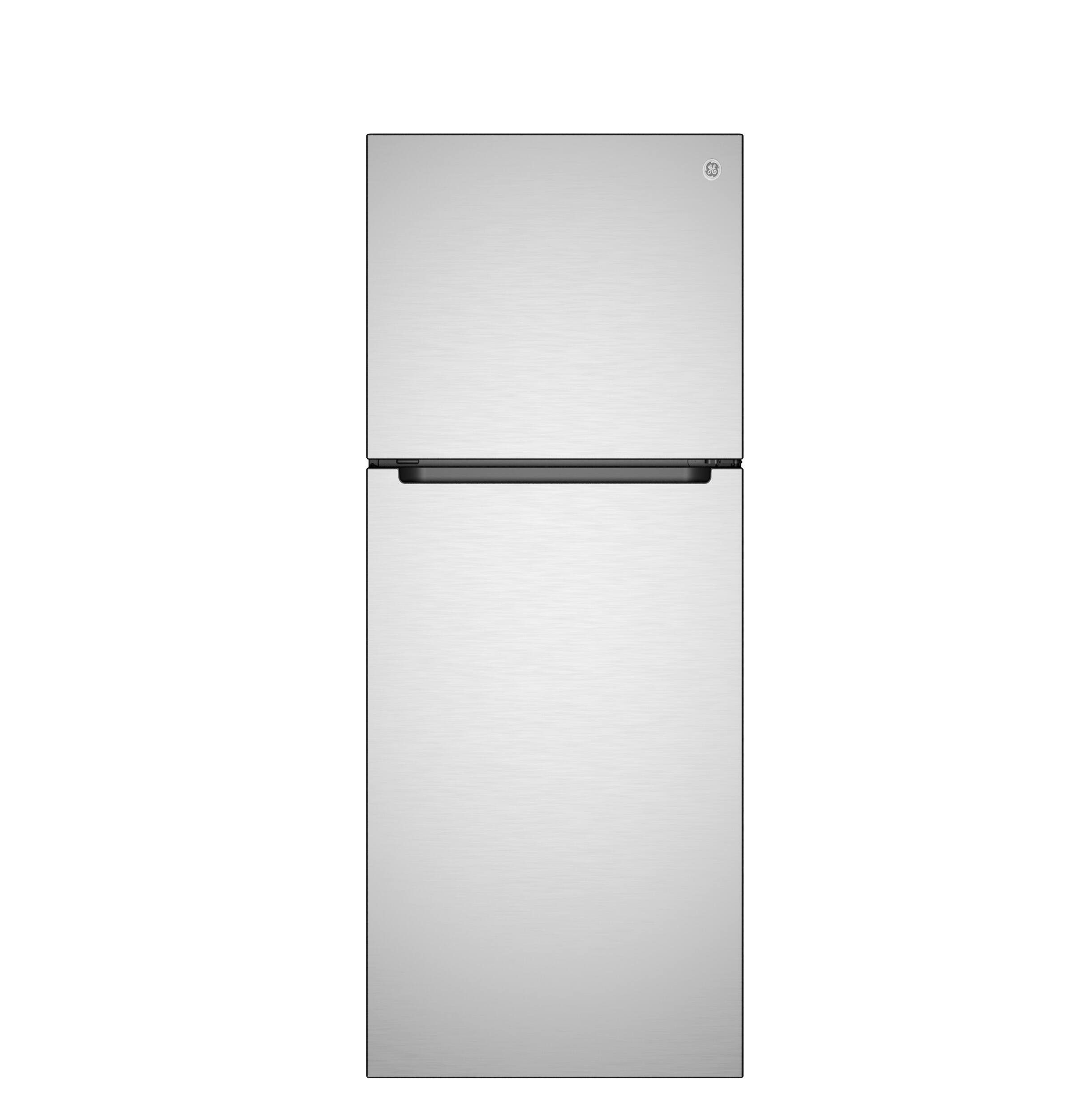 Front. GE - 24 in. Wide 11.9 Cu. Ft. Energy Star Top-Freezer Refrigerator - Stainless Steel.