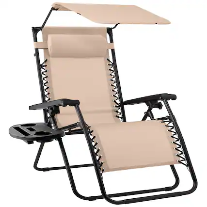 Front. Best Choice Products - Best Choice Products Folding Zero Gravity Recliner Patio Lounge Chair w/ Canopy Shade, Headrest, Tray - Sand - Sand.