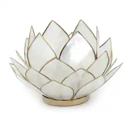 Contrast Inc. - Natural Capiz Shell Opening Lotus Flower Bulb Tealight Candle Holder - White