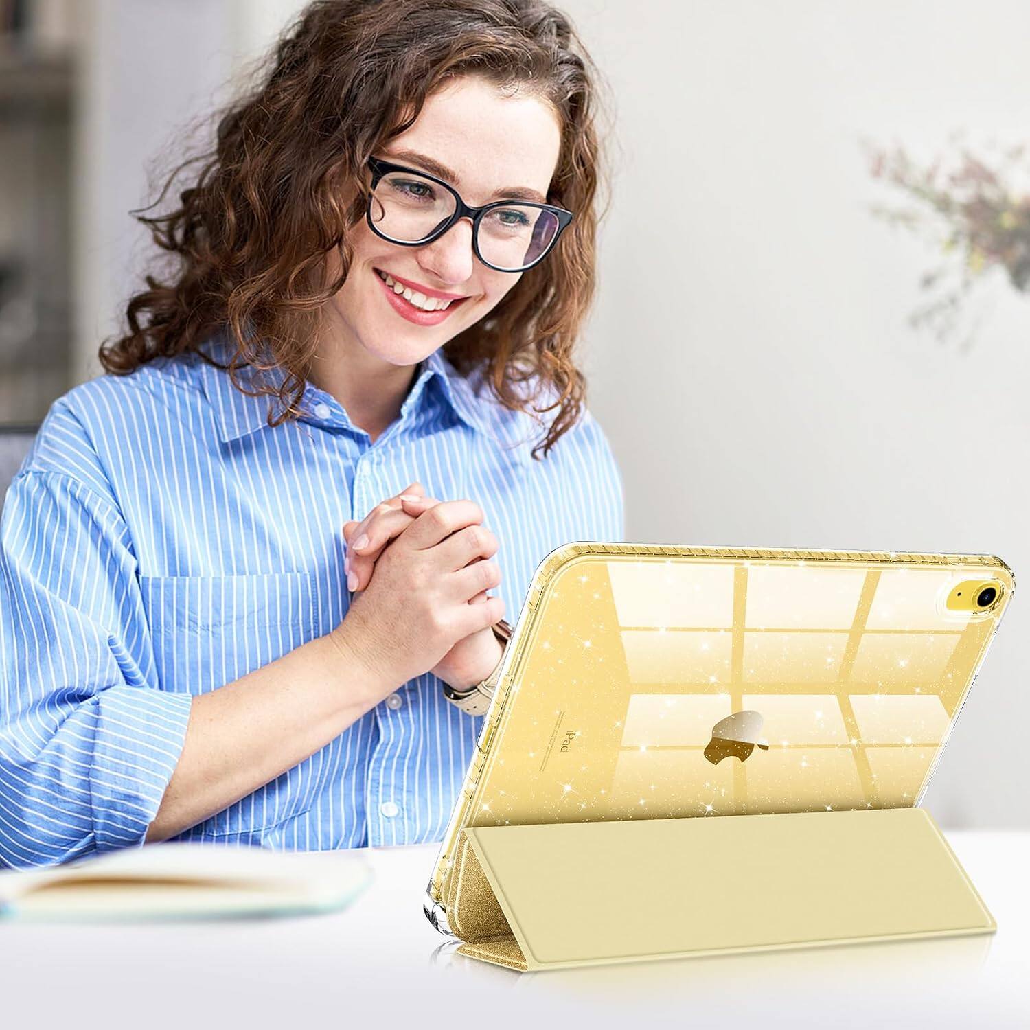 Alt View 3. Fintie - Clear Case for iPad (A16) 11th Gen 11-inch / iPad 10th Gen 10.9" | Glittering Sparkly Shockproof Cover Shiny Back Shell - Gold.