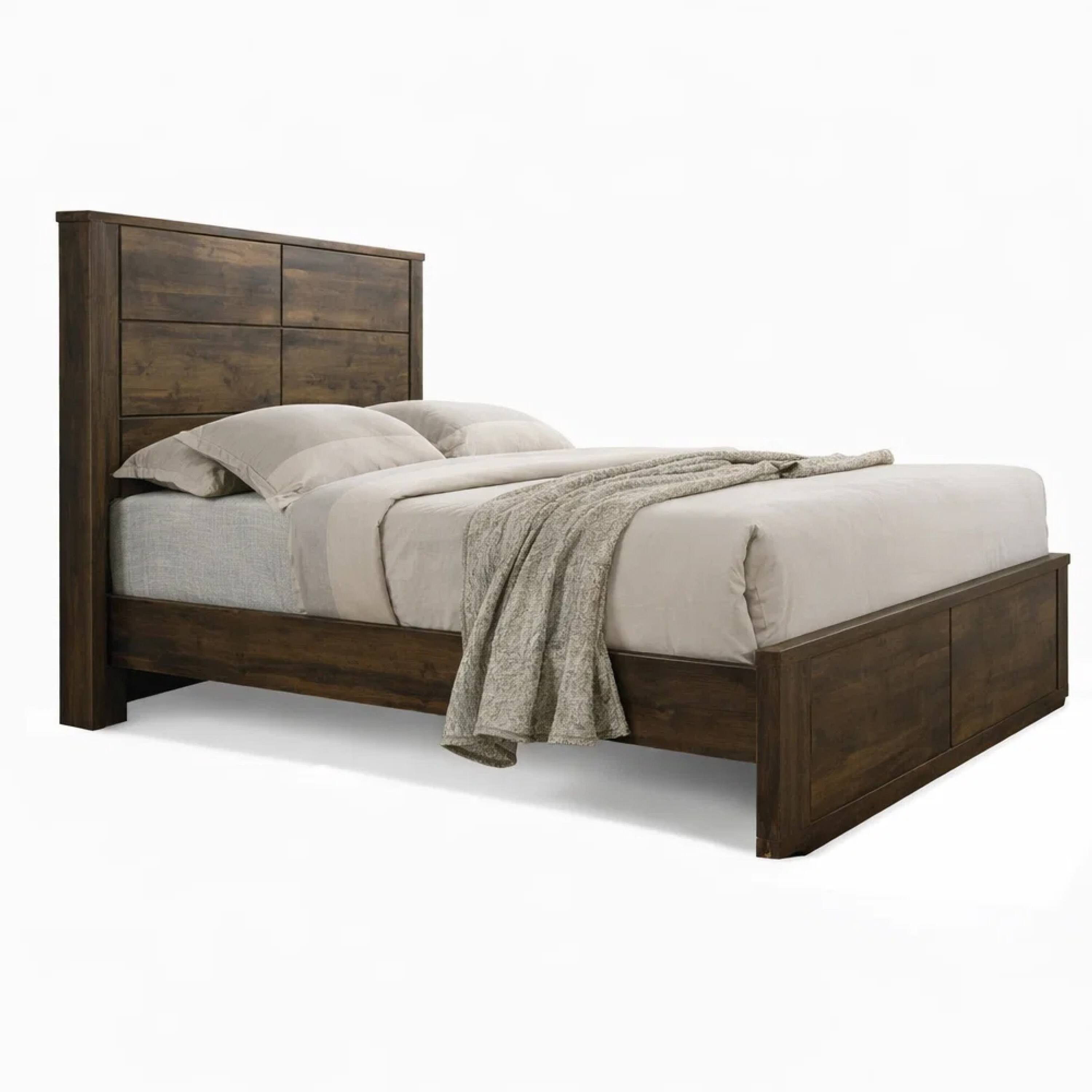 Alt View 3. Manhattan Lane - Transitional Style Queen Size Bed with Panel Design Headboard, Rustic Brown - Brown.