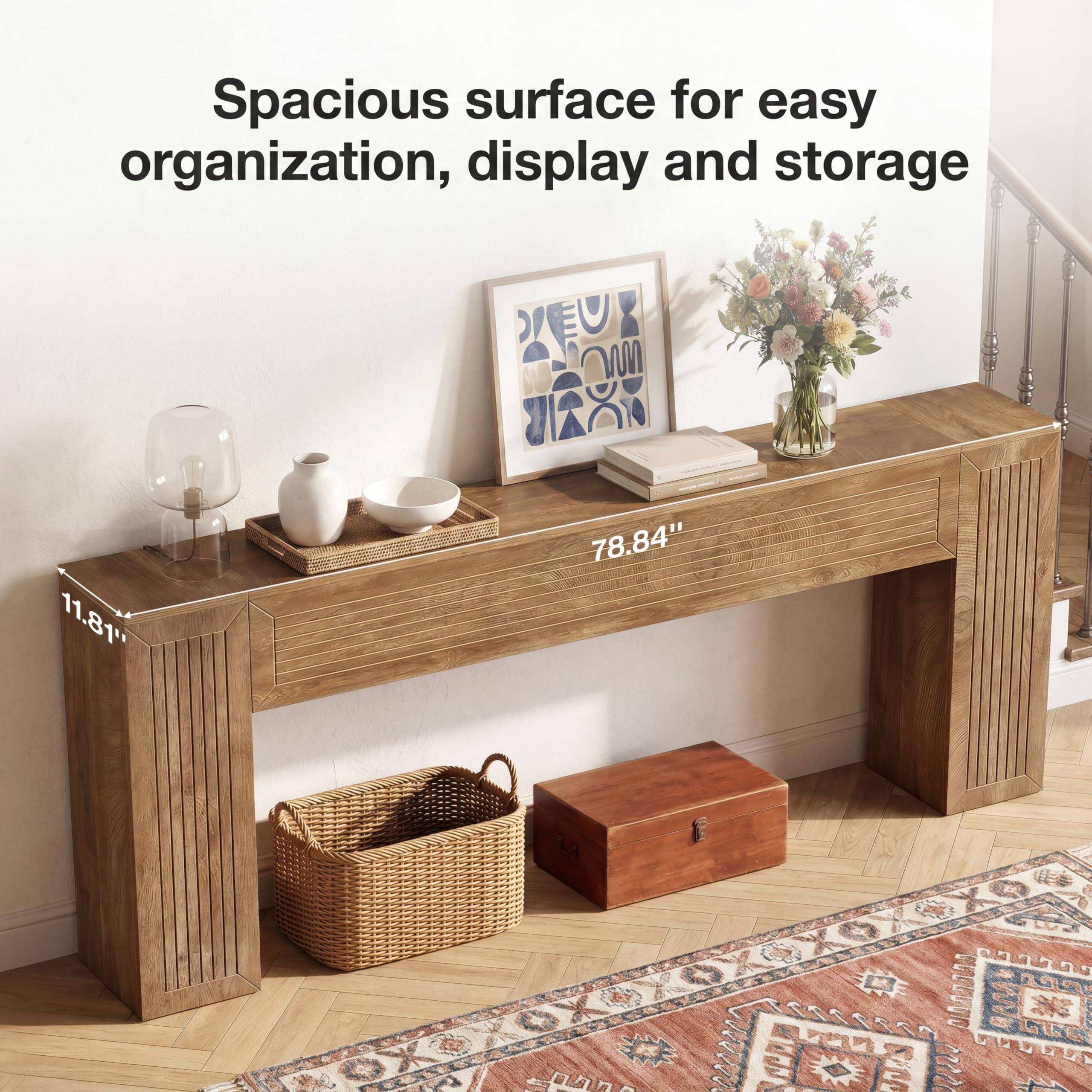 Spacious surface for easy organization, display and storage

11.81"
78.84"