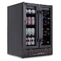 NewAir - 24” Built-in Dual Zone 18 Bottle and 58 Can Wine and Beverage Cooler with French Doors and Adjustable Shelves - Black Stainless Steel