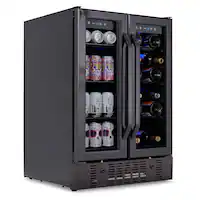 NewAir - 24” Built-in Dual Zone 18 Bottle and 58 Can Wine and Beverage Cooler with French Doors and Adjustable Shelves - Black Stainless Steel - Front_Zoom