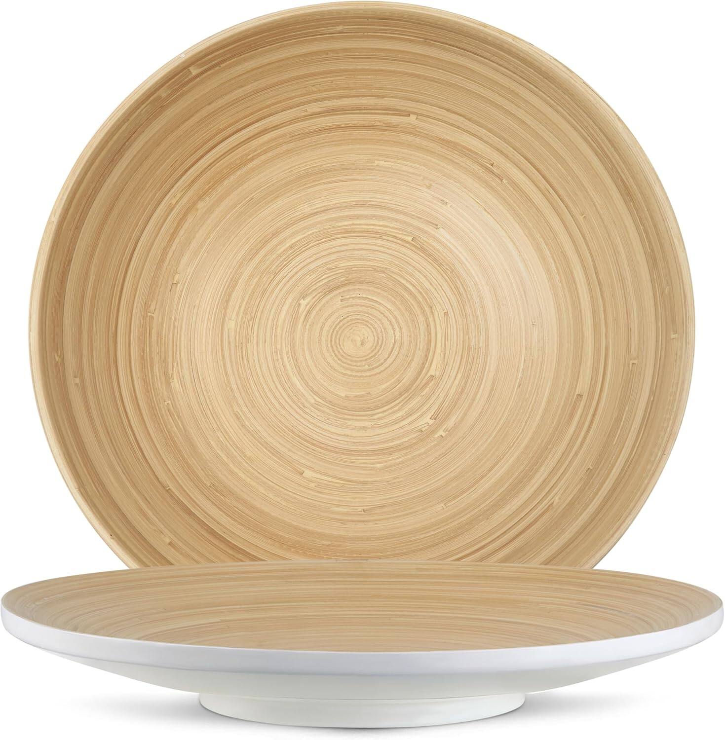 Front. Lexa - Bamboo Footed Plate, 12 Inch, White - White.