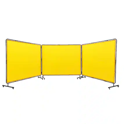 Front. VEVOR - Welding Screen with Frame, 6' x 8' 3 Panel Welding Curtain Screens, Flame-Resistant Vinyl Welding Protection Screen - Yellow.