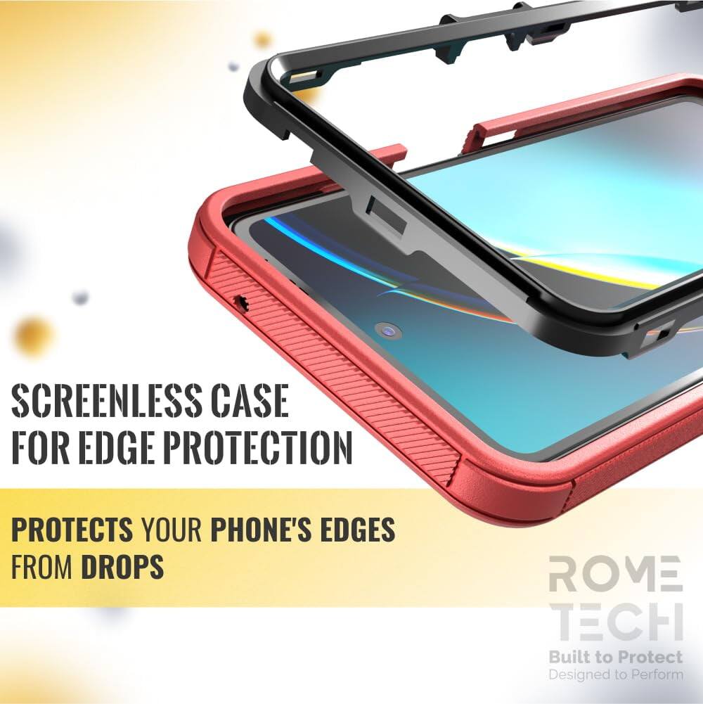 SCREENLESS CASE FOR EDGE PROTECTION  
PROTECTS YOUR PHONE'S EDGES FROM DROPS  

ROME TECH  
Built to Protect  
Designed to Perform