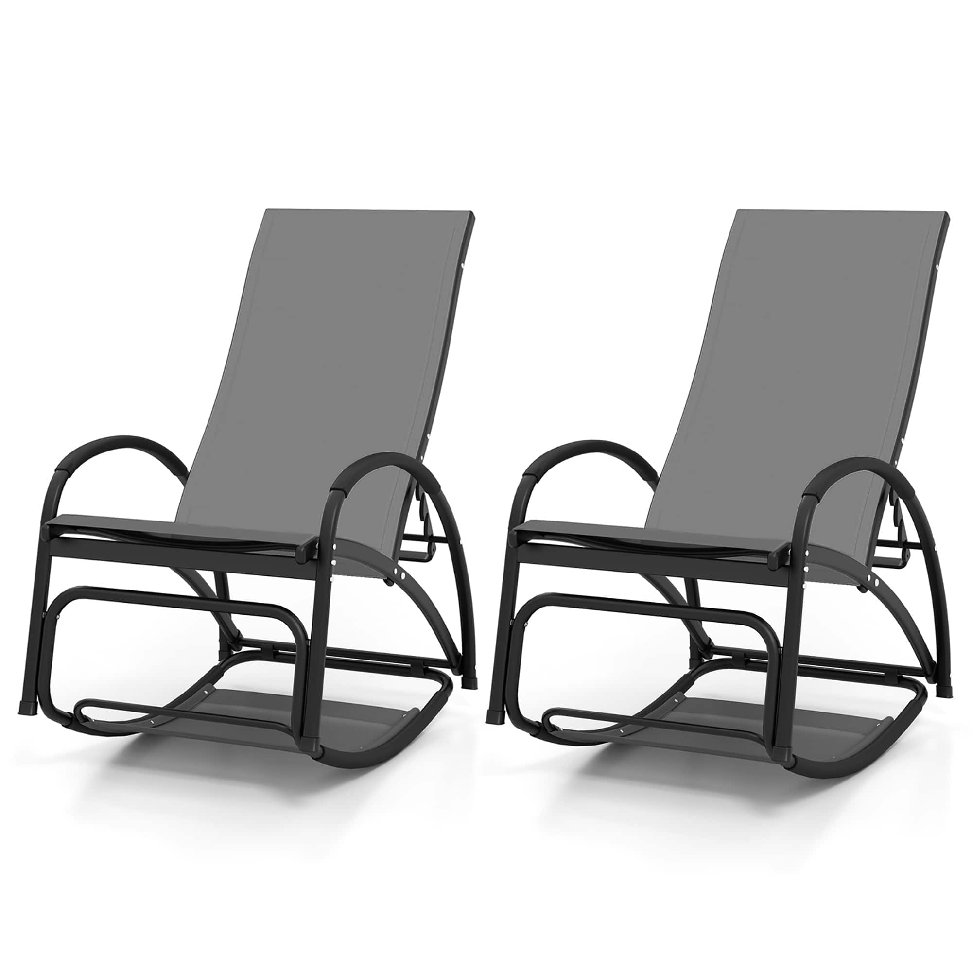 Gymax - 2PCS 2-in-1 Outdoor Rocking Chair with 4-Position Adjustable Backrest Curved Armrests - Gray