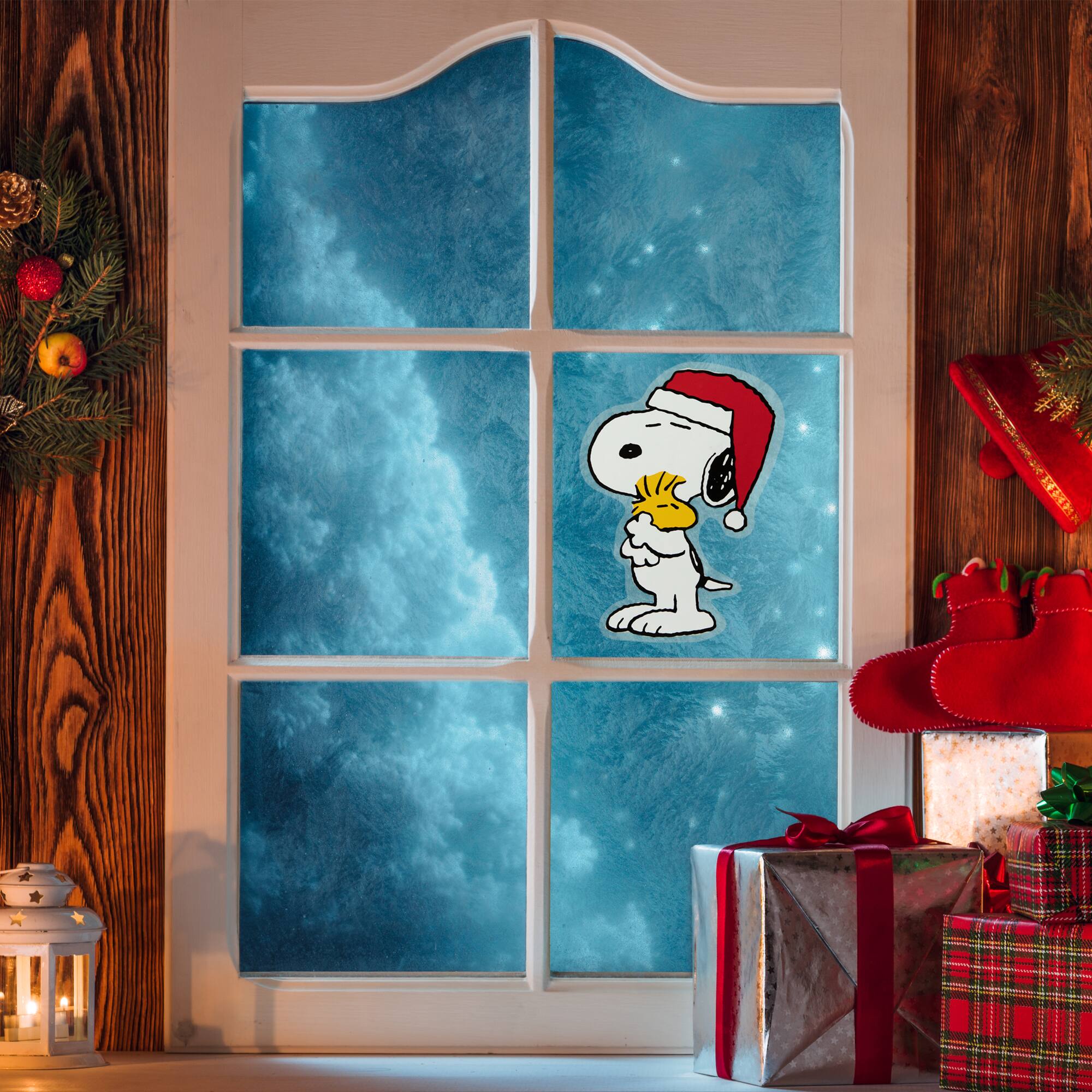 Alt View 1. Northlight - Peanuts Snoopy Hugs Woodstock Double Sided Christmas Window Cling Decoration - 7" - White.
