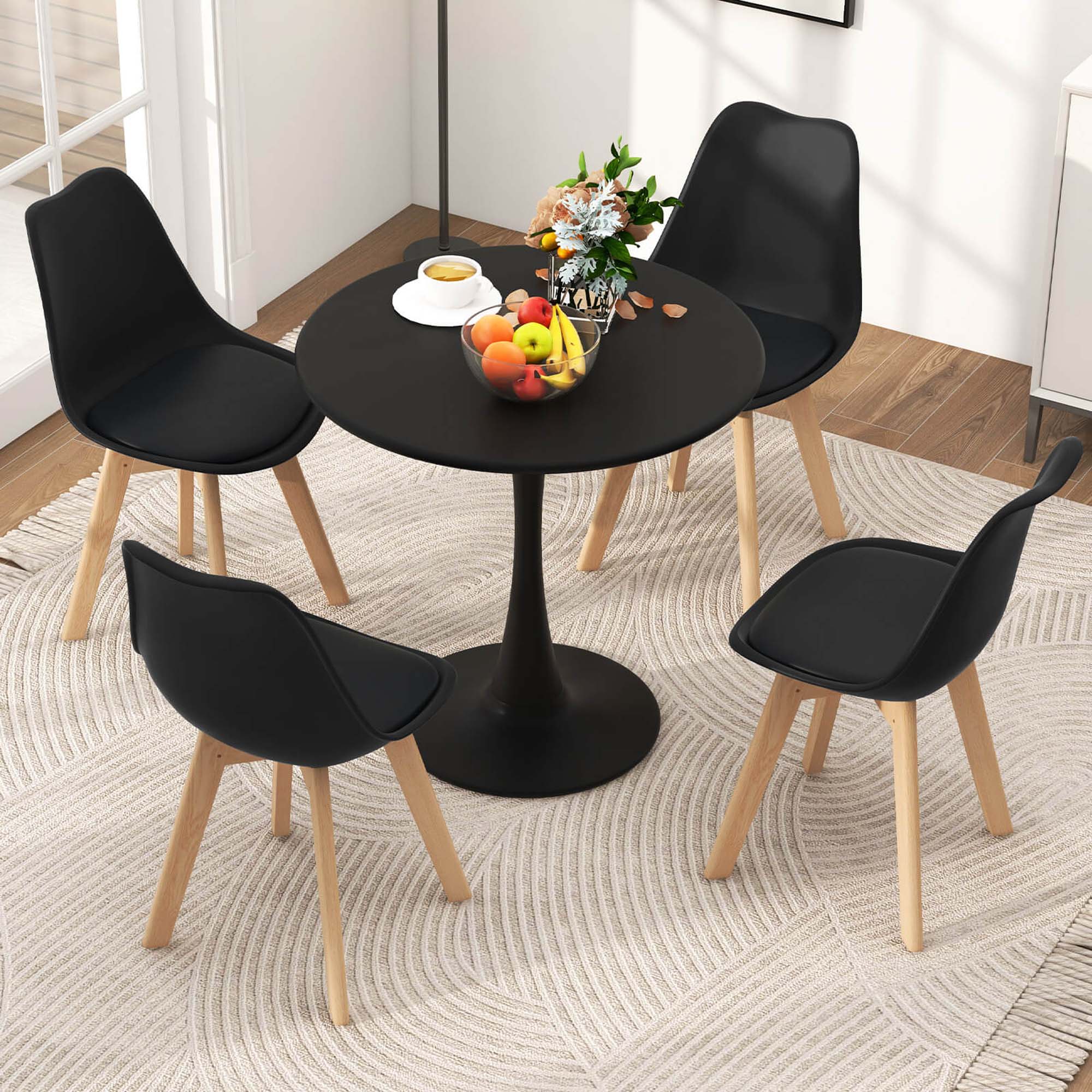 Alt View 1. Costway - Costway 5 PCS Dining Set Modern Round Dining Table 4 Chairs for Small Space Kitchen - Black.