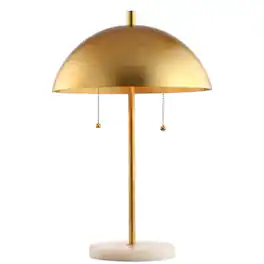 Jonathan Y - Ella 20.7" Dome Metal with Marble Base LED Table Lamp, Gold/White - Gold Leaf/White