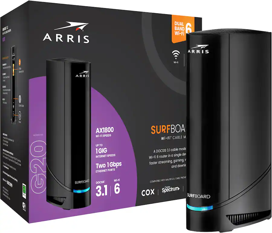 ARRIS SURFboard G20 DOCSIS 3.1 Cable Modem & Wi Fi 6 Router Combo Black ...