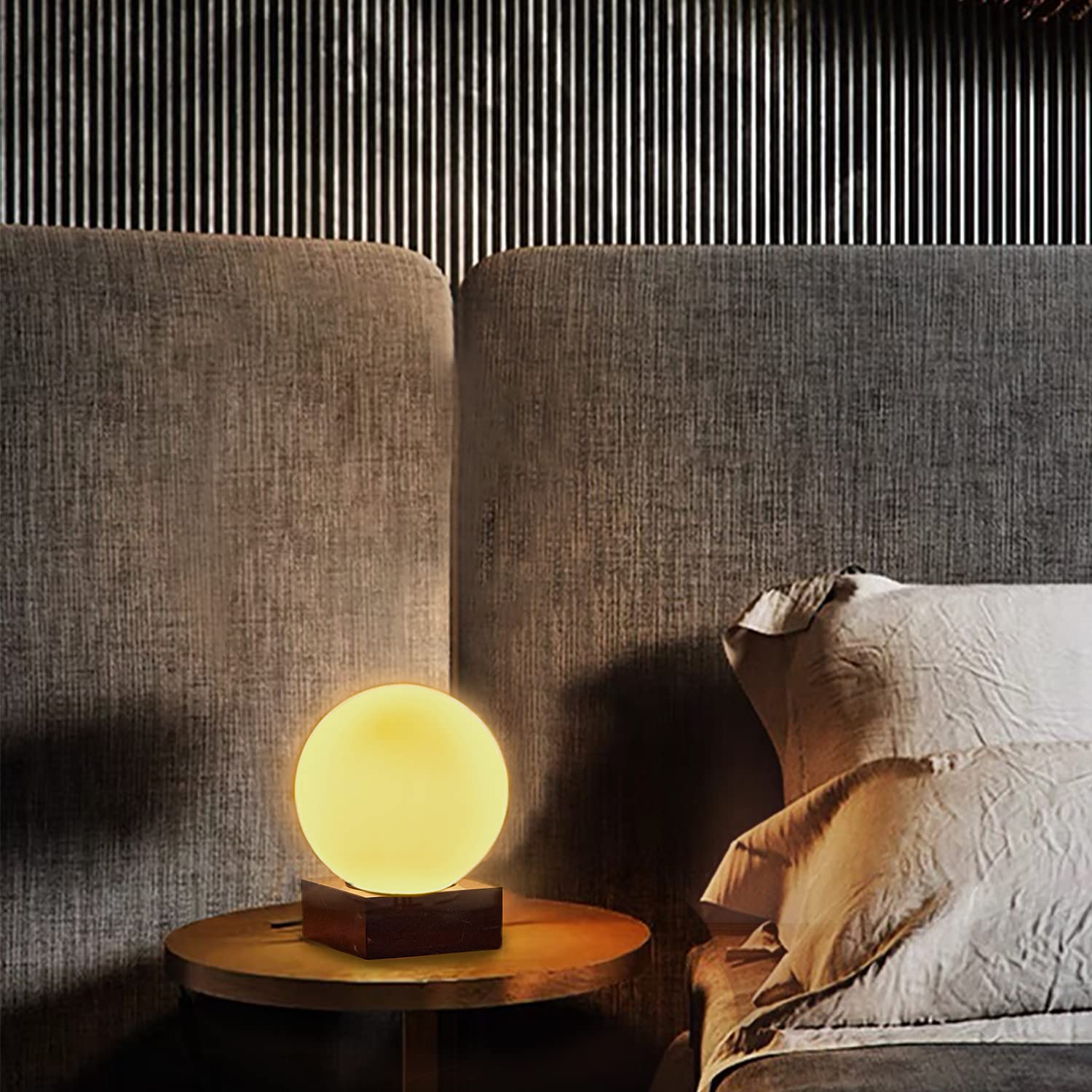 Back. Reds Spade - FLORNIA Modern Industrial Table Lamp Unique Bedside Nightstand Desk Lamp Glass Shade Marble Base Bedroom - Gold Round with 3000K.