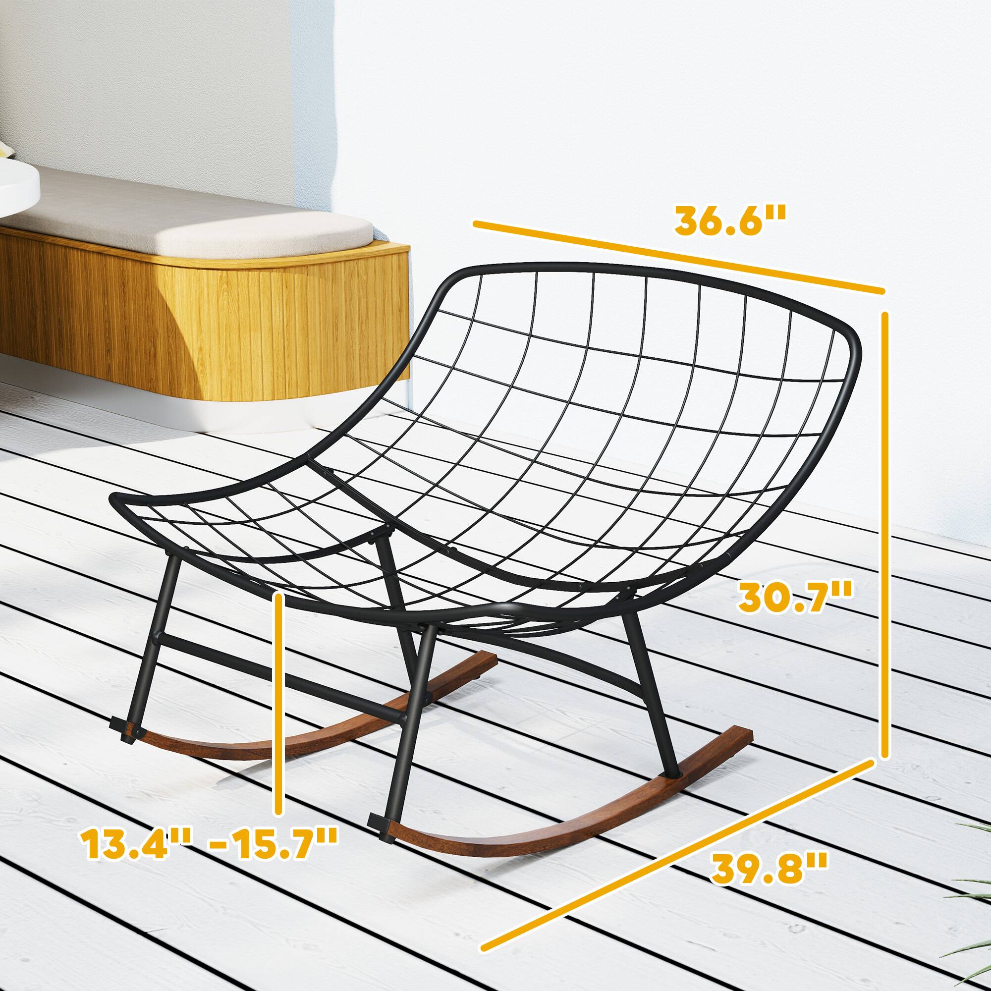 Width: 36.6"
Depth: 30.7"
Seat height: 13.4" -15.7"
Overall height: 39.8"