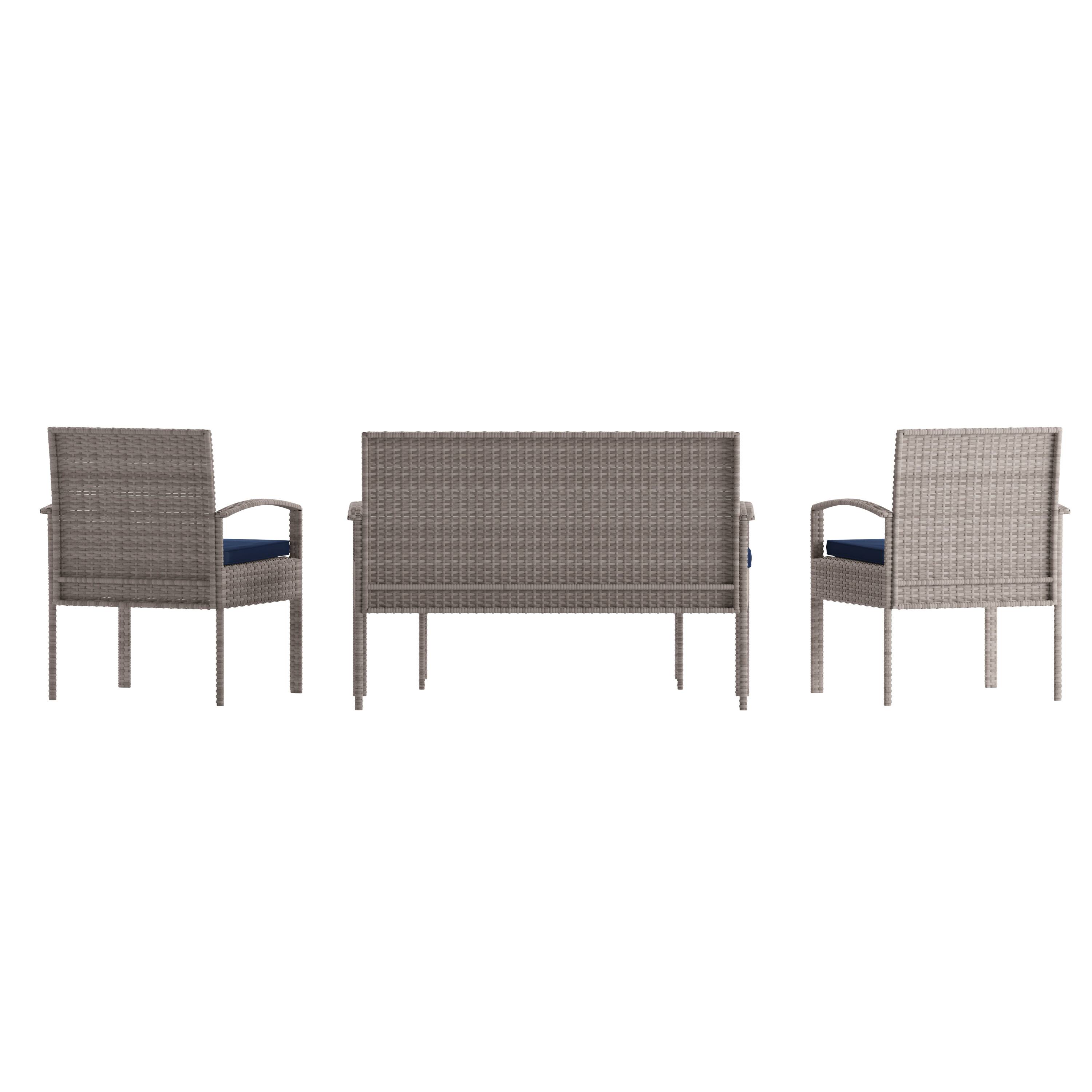 Alt View 8. Emma + Oliver - 4 Piece Patio Set with Steel Frame and Cushions - Outdoor Seating - Navy Cushions/Light Gray Frame.