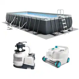 Intex - Rectangular Ultra XTR Frame Swimming Pool w/ Pump & Robot Vacuum Cleaner - Gray