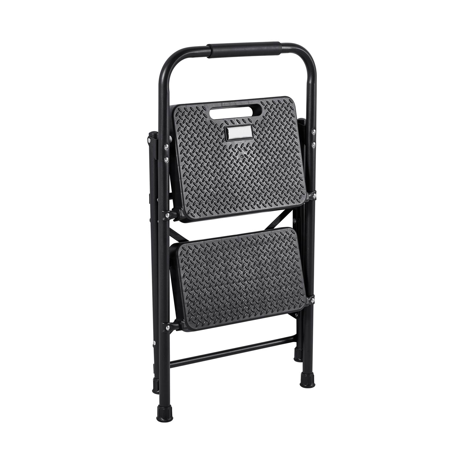 Alt View 5. VEVOR - 2 Step Ladder, Folding Step Stool with Wide Anti-Slip Pedal and Comfort Handgrip, Lightweight 600 lbs Capacity - Black.