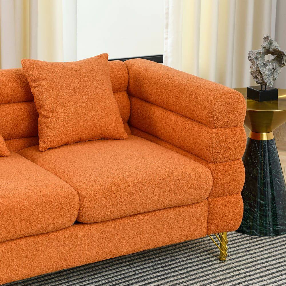 Alt View 2. Kadyn - 81" 3-Seater Sectional Sofa, Plush Teddy Fabric with Deep Comfort and 3 Included Pillows, Orange - Orange.