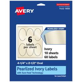 Avery - Pearlized Ivory Oval Labels, 4.25" x 2.5", 60ct - White