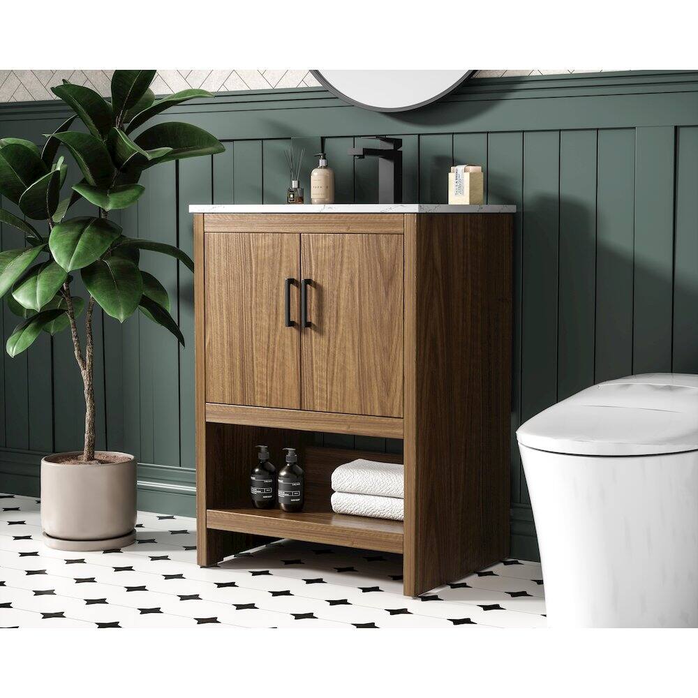Alt View 8. Elegant Kitchen and Bath - Ira 24 Inch Single Bathroom Vanity In Walnut Brown - Walnut Brown.