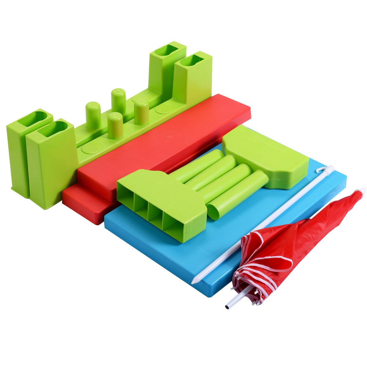 Alt View 9. Costway - Costway 4 Seat Kids Picnic Table with Umbrella Garden Children Bench Outdoor PP - Green,Red,Blue.
